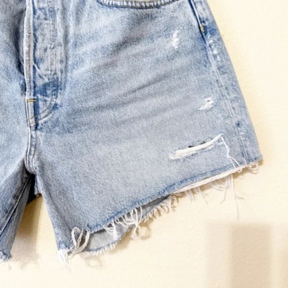NWT Agolde Parker Long Distressed Button Fly Denim Jean Shorts in Swapmeet 29 - Picture 10 of 11